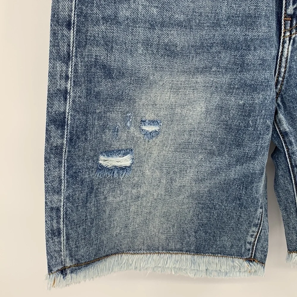 Sandrine Rose cut-off long denim jean shorts distressed frayed hem blue new 27